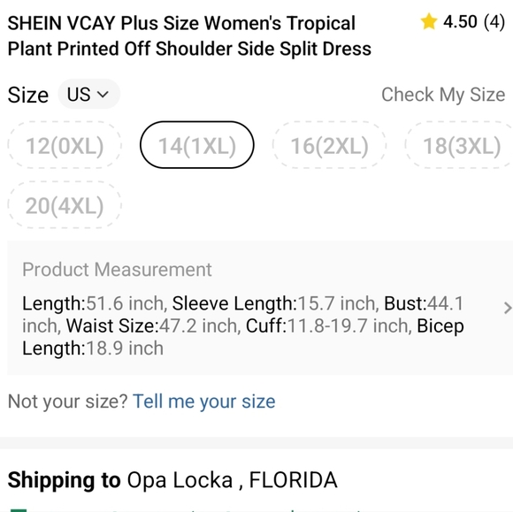 SHEIN 1XL TROPICAL PRINT SIDE SPLIT DRESS - Picture 4 of 6